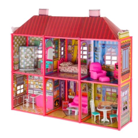 Willa Duży Domek Dla Lalek 6 Pokoi Meble Akcesoria 128 el. LEAN Toys