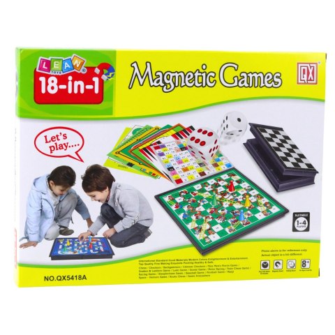 Zestaw Gier Rodzinnych 18w1 Szachy Magnetyczna Szachownica LEAN Toys
