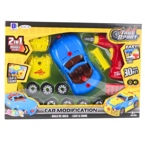 Zestaw Małego Mechanika Rozkręcany Samochód Wkrętarka Światła Dźwięki LEAN Toys