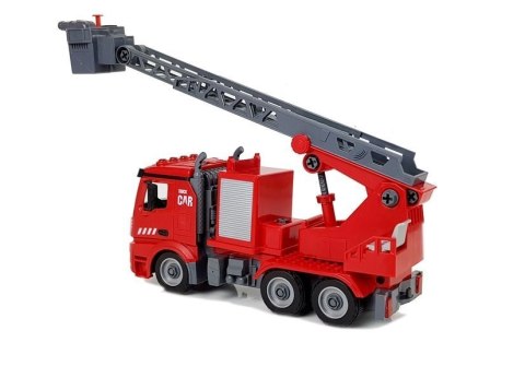 Zestaw DIY Wóz Strażacki 2w1 Wymienne Podnośniki Śrubokręt Dźwięk Efekty Świetlne Kask LEAN Toys