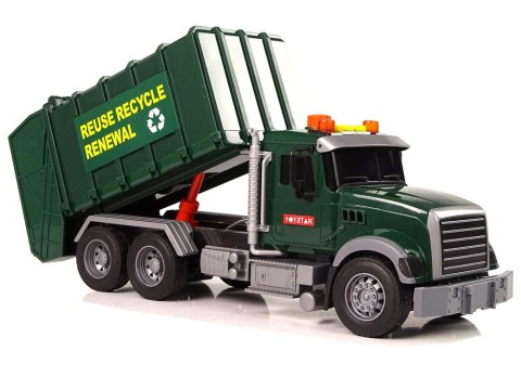 Samochód Śmieciarka Kosze Ciemnozielona Dźwięki Światła LEAN Toys