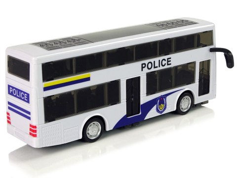 Autobus Policyjny Dwupiętrowy Biały z Naciągiem Dźwięk LEAN Toys