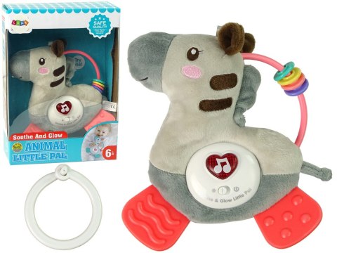 Interaktywna Edukacyjna Zebra Szara Dźwięk Melodie Gryzak Grzechotka LEAN Toys