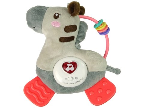 Interaktywna Edukacyjna Zebra Szara Dźwięk Melodie Gryzak Grzechotka LEAN Toys