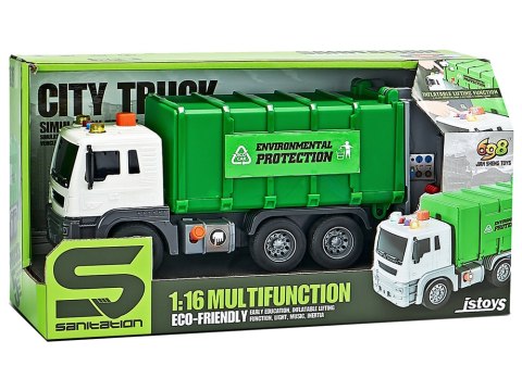 Śmieciarka Napęd Frykcyjnym Efekty Dźwiękowe Zielona 1:16 Segregowanie LEAN Toys