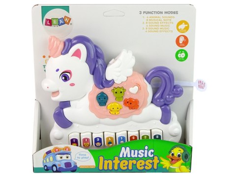Interaktywne Pianinko Jednorożec Dźwięk Zwierzątka Odgłosy Melodie Biały LEAN Toys