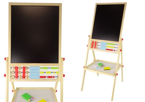 Drewniana Tablica 2w1 Magnetyczna Kredowa + Liczydło Alfabet Tabliczka Mnożenia LEAN Toys