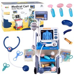 Zestaw Małego Doktora Wózek Medyczny RTG EKG Światła Niebieski 16 el. LEAN Toys