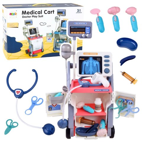 Zestaw Małego Doktora Wózek Medyczny RTG EKG Światła Różowy 16 el. LEAN Toys