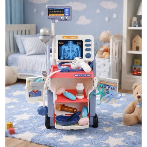 Zestaw Małego Doktora Wózek Medyczny RTG EKG Światła Różowy 16 el. LEAN Toys