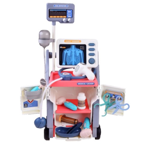 Zestaw Małego Doktora Wózek Medyczny RTG EKG Światła Różowy 16 el. LEAN Toys
