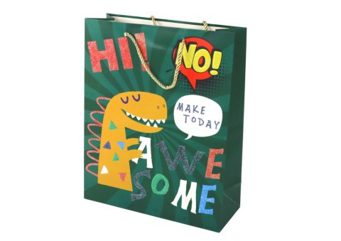 Papierowa Torba Prezentowa Zielona Dinozaur 32cm x 26cm x 10cm LEAN TOYS