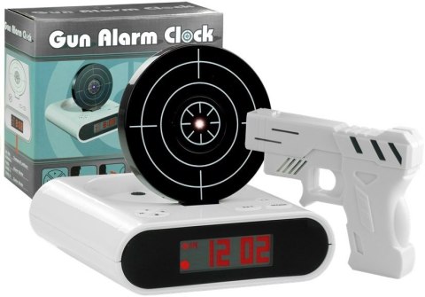 Pistolet Laserowy z Tarczą Budzik Zegarek Biały LEAN Toys