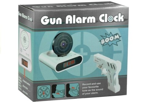 Pistolet Laserowy z Tarczą Budzik Zegarek Biały LEAN Toys
