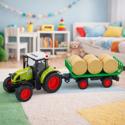 Traktor Farmerski Rolniczy Przyczepa Bale Siana Zielony 1:16 LEAN Toys