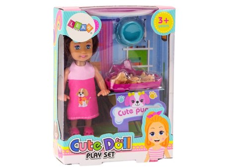 Mini Laleczka Długie Włosy Sukienka Trzy Pieski Legowisko LEAN Toys