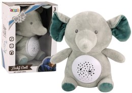 Miś Słonik Usypiający Melodie Światła Projektor Gwiazd Szary LEAN Toys