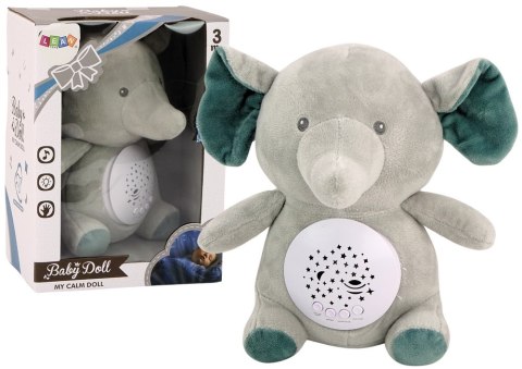Miś Słonik Usypiający Melodie Światła Projektor Gwiazd Szary LEAN Toys