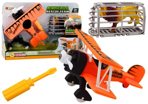 Samolot Awionetka Transport Zwierząt Klatka Lew Rozkręcany Pomarańczowy LEAN Toys