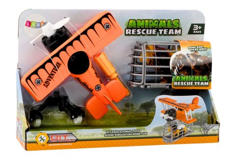 Samolot Awionetka Transport Zwierząt Klatka Lew Rozkręcany Pomarańczowy LEAN Toys