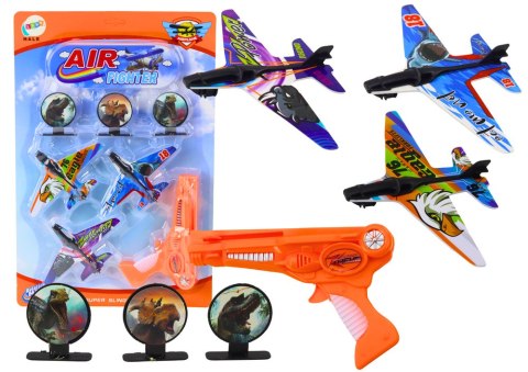 Pistolet Wyrzutnia Samolotów 3 Samoloty 3 Tarcze Pomarańczowy LEAN Toys