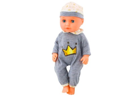 Lalka Bobas W Szarej Piżamce Siusiająca Butelka Smoczek Dźwięki LEAN Toys
