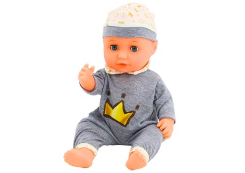 Lalka Bobas W Szarej Piżamce Siusiająca Butelka Smoczek Dźwięki LEAN Toys