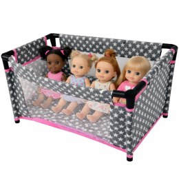 Łóżeczko w Gwiazdki dla Lalek Alice Torba Kołderka Poduszka Szaro Różowe LEAN Toys