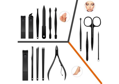 Zestaw 16 Przyborów Przybornik Do Manicure Pedicure Paznokci CążkiI Obcinacz LEAN