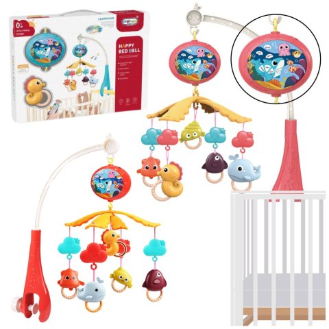 Karuzela Do Łóżeczka Sterowana Pilotem Projektor Dźwięki Czerwona LEAN Toys