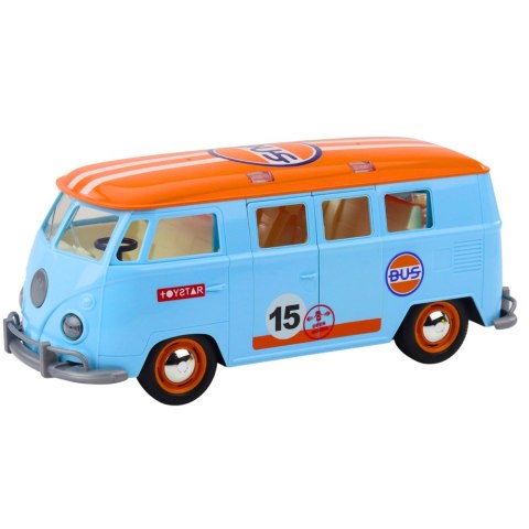 Samochód Retro Van Bus Światła Dźwięki Otwierane Drzwi Niebieski LEAN Toys