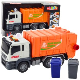 Śmieciarka Kosze Na śmieci Światła Dźwięki Pomarańczowa 1:14 LEAN Toys