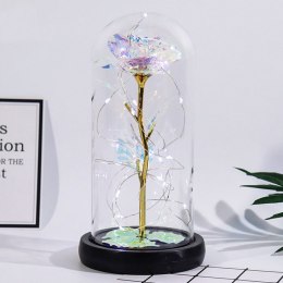 Wieczna Róża W Kopule Kryształowa Kolorowa Oświetlenie LED 21x11cm LEAN