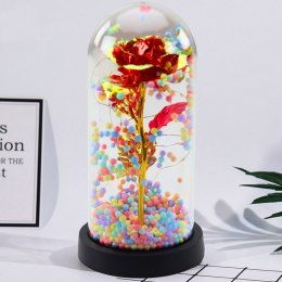 Wieczna Róża W Kopule Kryształowa Oświetlenie LED Kuleczki Czerwona 21x11cm LEAN