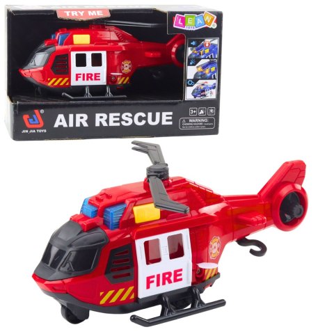 Helikopter Strażacki Z Dźwigiem Światła Dźwięki Czerwony LEAN Toys