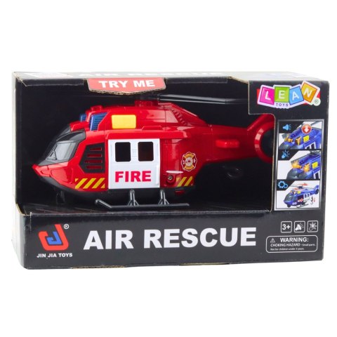Helikopter Strażacki Z Dźwigiem Światła Dźwięki Czerwony LEAN Toys