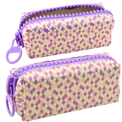 Piórnik Szkolny Organizer Wzór Łusek Syrenich Duży Suwak Fioletowy 21x8cm LEAN Toys