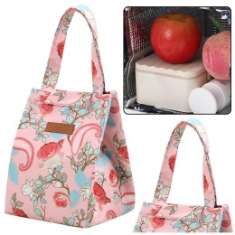 Torba Termiczna Izolacyjna Śniadaniowa Lunch Bag Różowa Kwiaty 25cm LEAN
