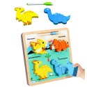 Układanka Tablica 2w1 Drewniana Edukacyjna Dinozaury Pisak LEAN TOYS