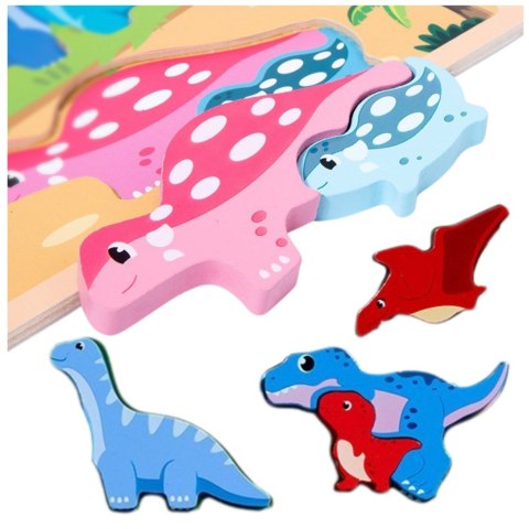 Układanka Tablica 2w1 Drewniana Edukacyjna Pisak Dinozaury 12el LEAN Toys