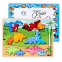 Układanka Tablica 2w1 Drewniana Edukacyjna Pisak Dinozaury 12el LEAN Toys