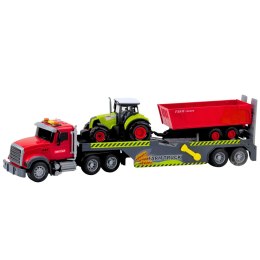 Zestaw Ciężarówka Traktor Z Przyczepą Światła Dźwięki Czerwona LEAN Toys