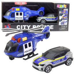 Zestaw Policyjny Helikopter Samochód Ruchome Elementy Światła Dźwięki LEAN Toys