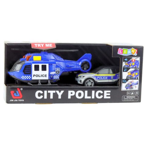 Zestaw Policyjny Helikopter Samochód Ruchome Elementy Światła Dźwięki LEAN Toys