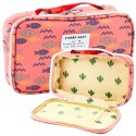 Piórnik Szkolny Organizer Kosmetyczka Dodatkowa Kieszonka Ryby Różowy 22,5cm LEAN