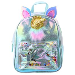 Plecak Dziecięcy Z Rogiem Jednorożca Ruchome Konfetti Niebieski 25cm 4,5L LEAN