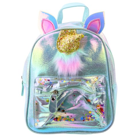 Plecak Dziecięcy Z Rogiem Jednorożca Ruchome Konfetti Niebieski 25cm 4,5L LEAN