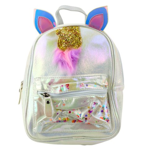 Plecak Dziecięcy Z Rogiem Jednorożca Ruchome Konfetti Perłowy 25cm 4,5L LEAN