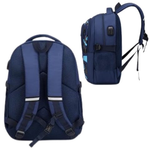 Plecak Szkolny Dziecięcy Pas Piersiowy Granatowy Rakieta Kosmos 20L 41cm LEAN