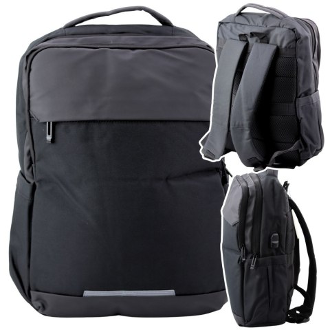 Plecak Miejski Biznesowy USB Kieszeń na Laptopa Czarny 16L 45cm LEAN